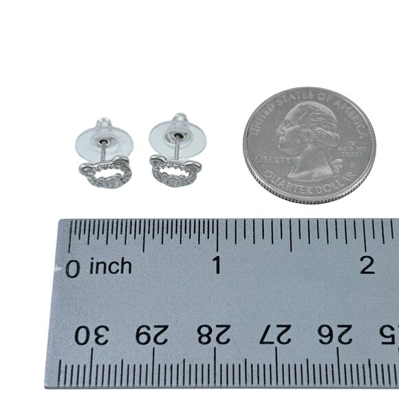 Cubic Zirconia Small Bear Face Stud Earrings | Vintage Sterling Silver 925 - Picture 4 of 4